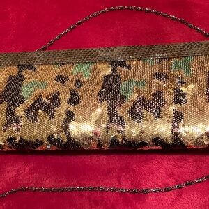 Big Buddha Gold and Black Sequin Clutch